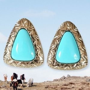 Vintage Southwestern Faux Turquoise Silver Tone Post Back Earrings
